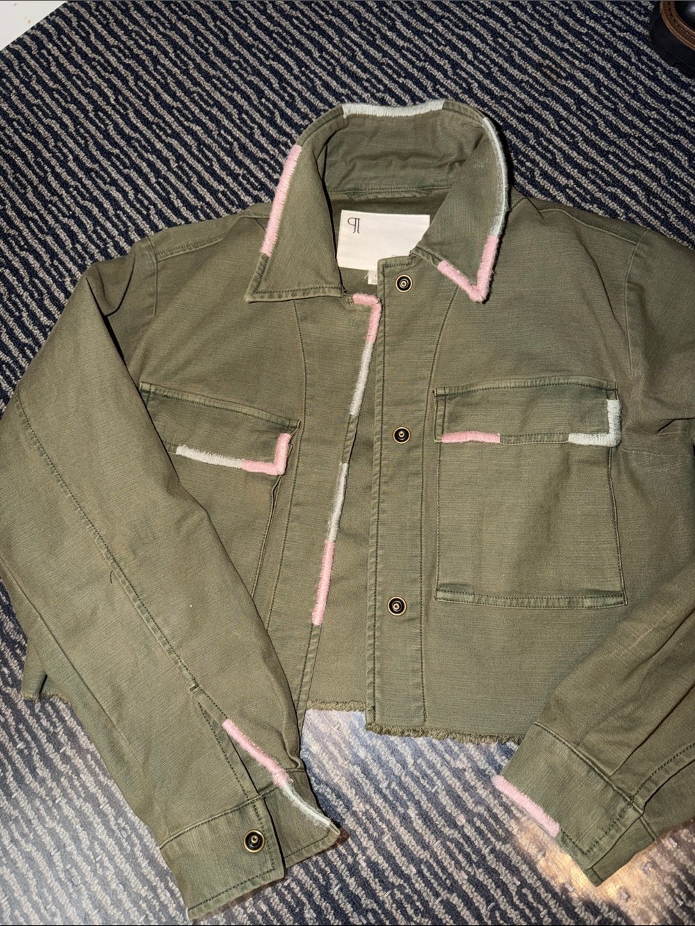 Anthropologie Pilcro embroidered Moss Green cropped jacket